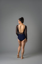 Margaux Leotard in Navy-Charcoal Mesh