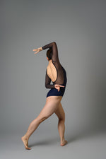 Margaux Leotard in Navy-Charcoal Mesh