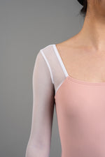 Margaux Leotard in Peach-White Mesh